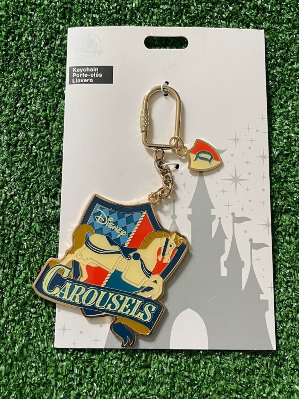 Disneyland Park King Arthur Carrousel Gold Metal Keychain Rare Purse Charm NEW